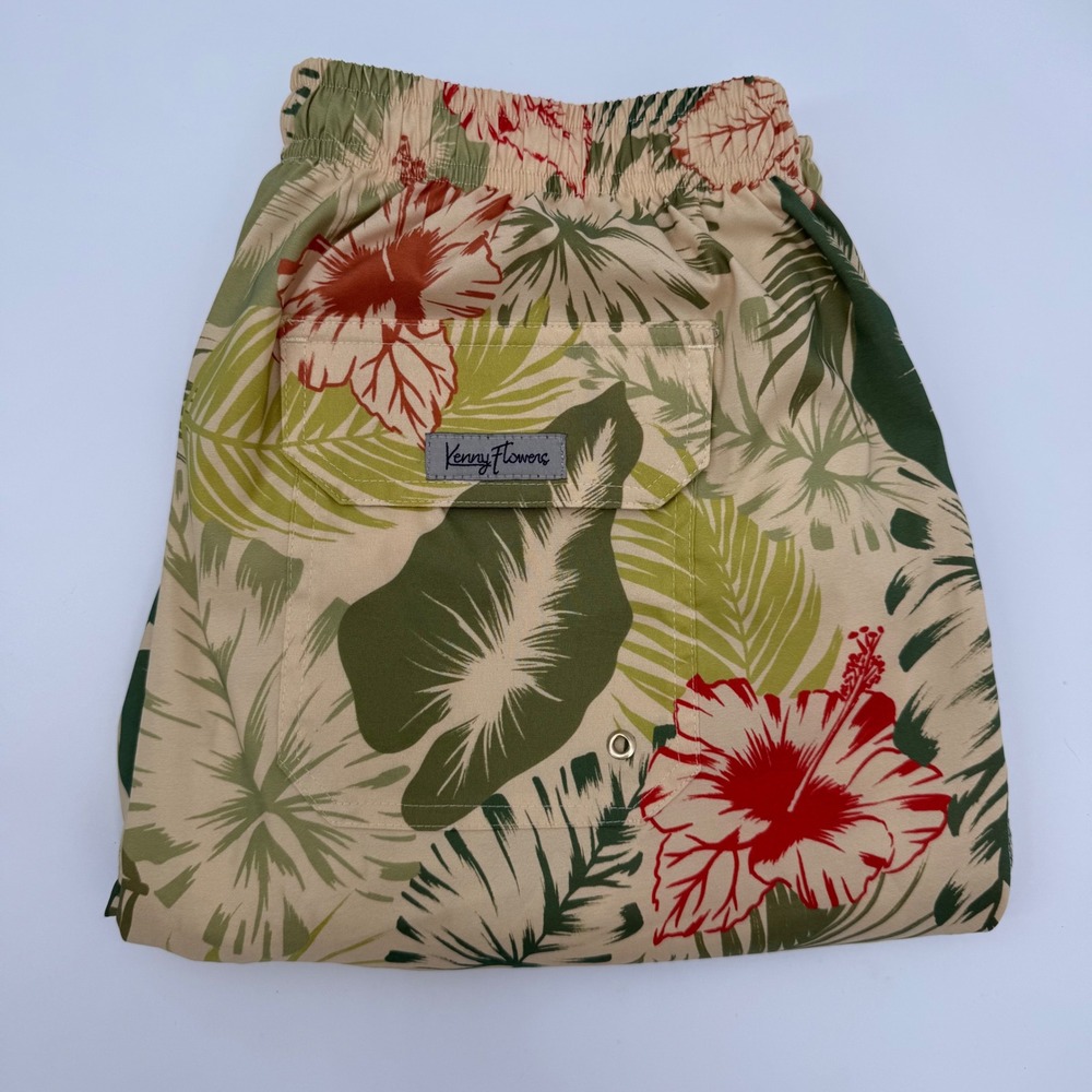 Kenny Flowers Floral Swim Trunks Tropical Print‎ XXL Lined Drawstring Waist NEW